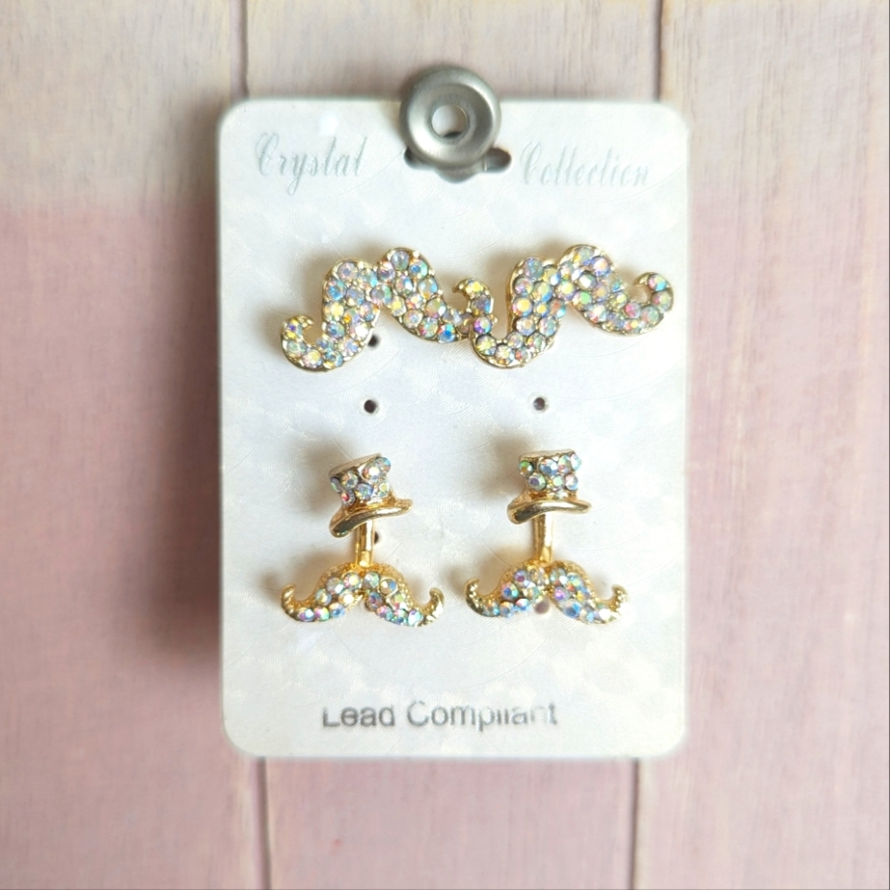 🐰Mustache Rhinestone Stud Earrings Set